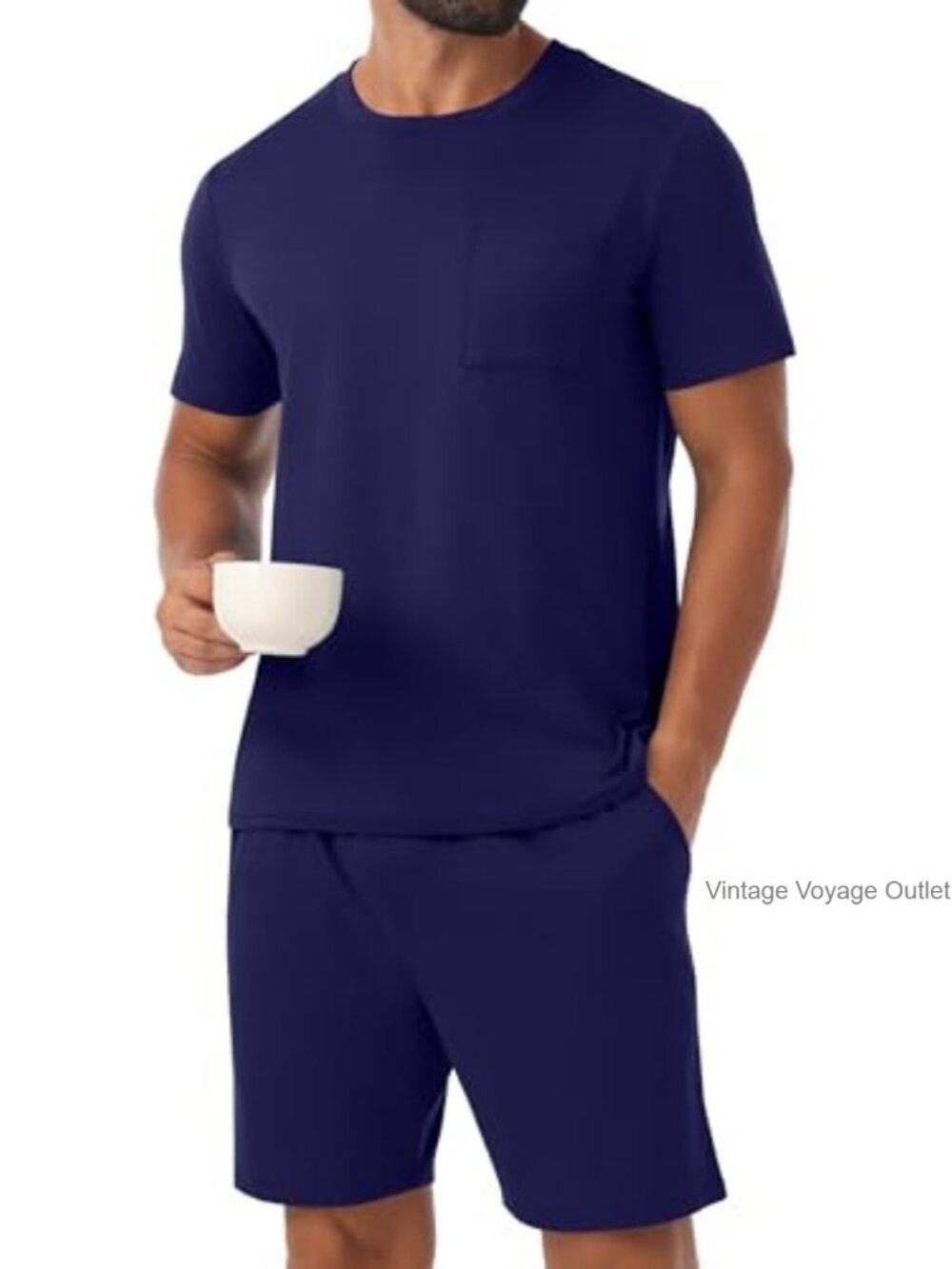 Men's Rayon Pajama Set - Short Sleeve & Shorts - Lightweight Sleepwear Lounge